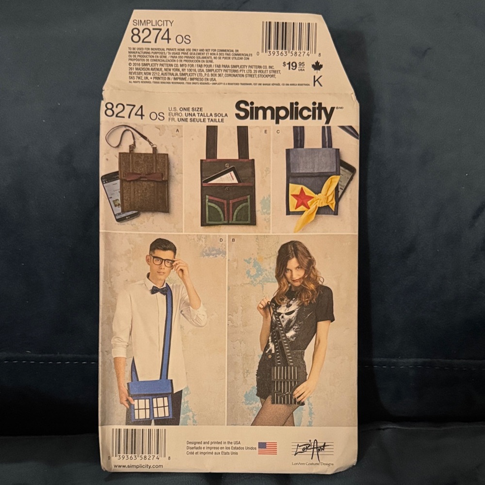 Simplicity Lori Ann Series Pop Culture Bag Sewing Pattern UNCUT